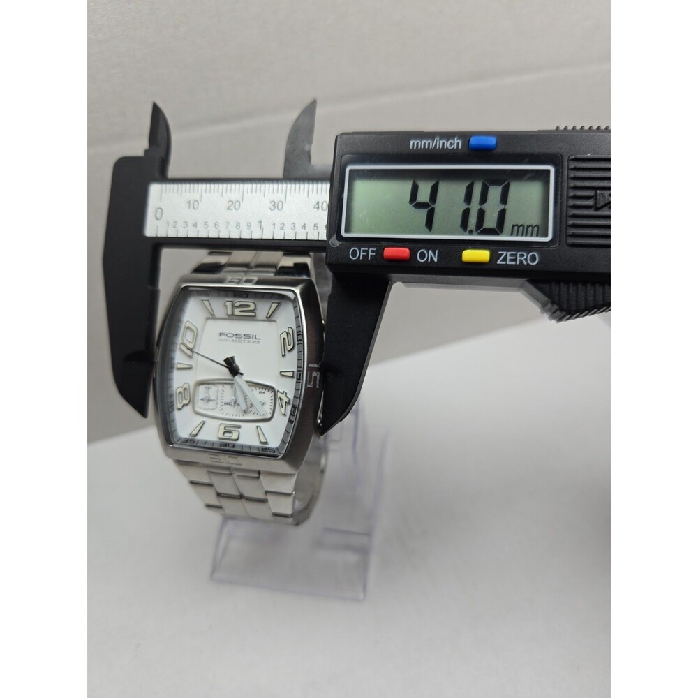Mens Fossil 41mm Chrono Silver Watch Stainless Steel White Dial 100M New Battery - Picture 5 of 11